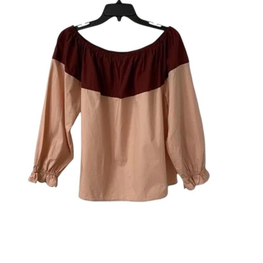 Hayden Los Angeles Colorblock Off Shoulder Top Blouse Plum Pink L Ruffle Sleeve